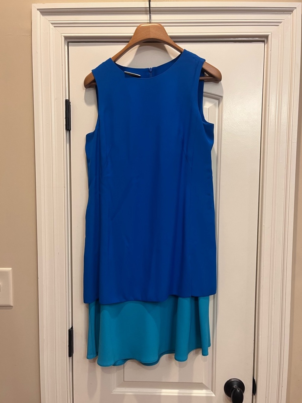 Akris Punto Two-Tone Blue & Teal Sleeveless Midi Dress